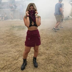 LF Maroon Asymmetrical Cargo Mini Skirt
